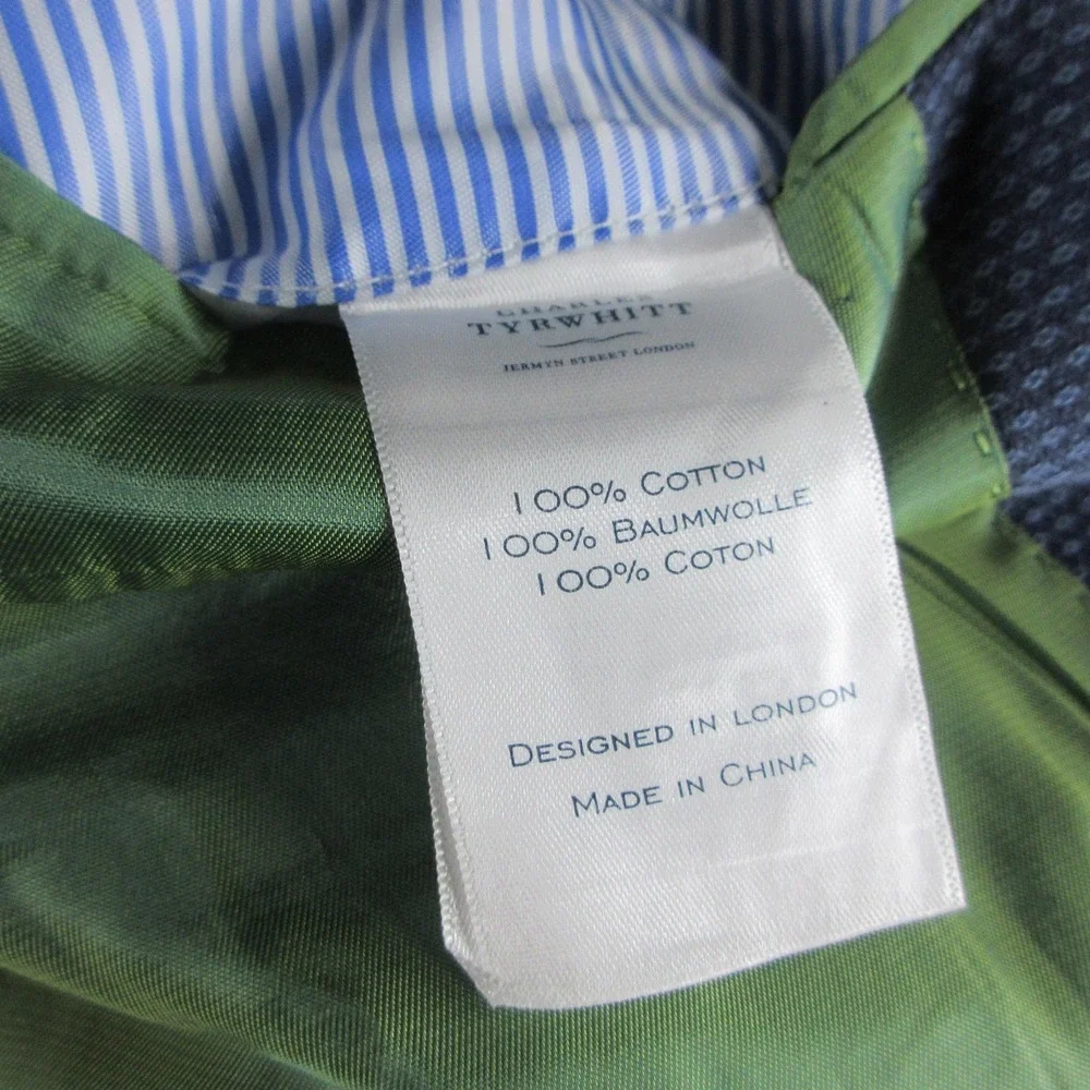 Charles Tyrwhitt Blazer Mens 40 Blue Cotton Slim Fit Sport Coat Weekend Jacket